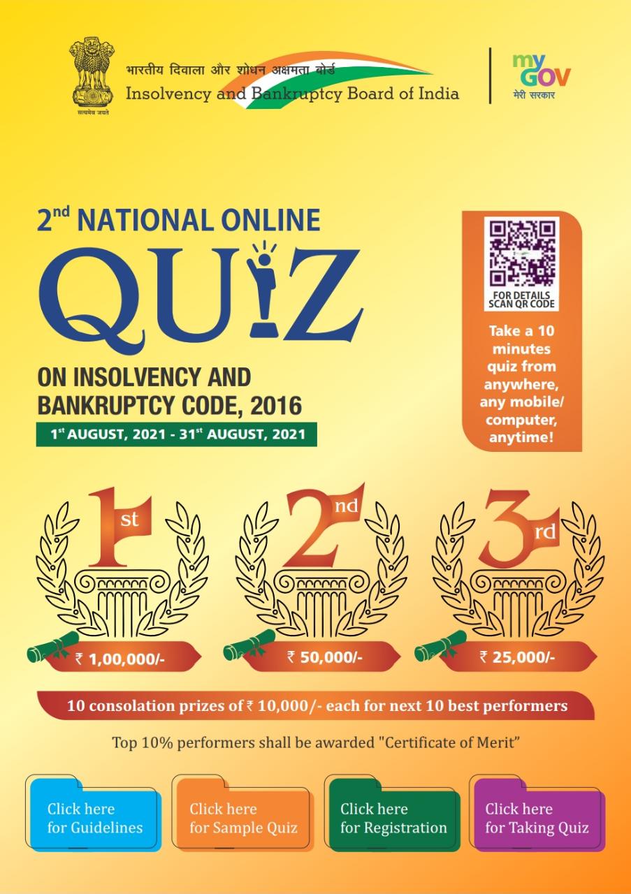 2nd National Online Quizon Insolvency And Bankruptcy Code 20161st August 2021 31st August 2021take A 10 Minutes Quiz From Anywhere Any Mobile Computer Anytime