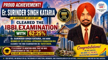 Er. SURINDER SINGH KATARIA A MEMBER OF CEV IAF RVO CLEARED THE IBBI EXAMINATION